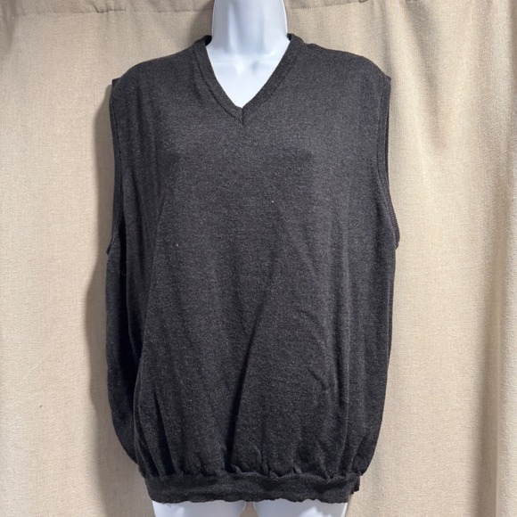 Brandini 100% Wool Sweater Vest XL Gray Merino Woolmark Italy Sleeveless - Picture 2 of 6